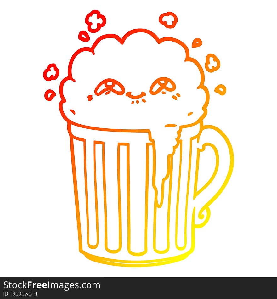 Warm Gradient Line Drawing Happy Cartoon Mug Of Beer