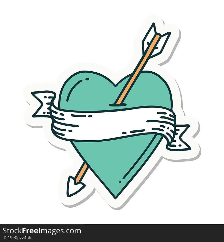 Tattoo Style Sticker Of An Arrow Heart And Banner