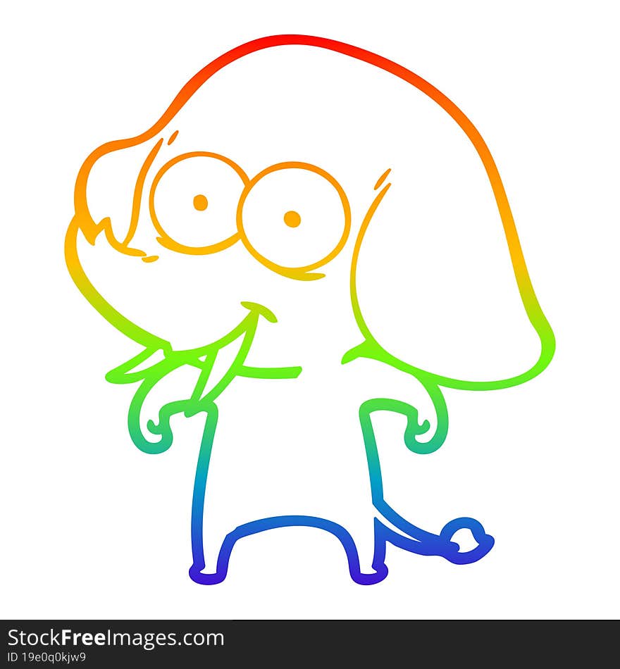 rainbow gradient line drawing happy cartoon elephant