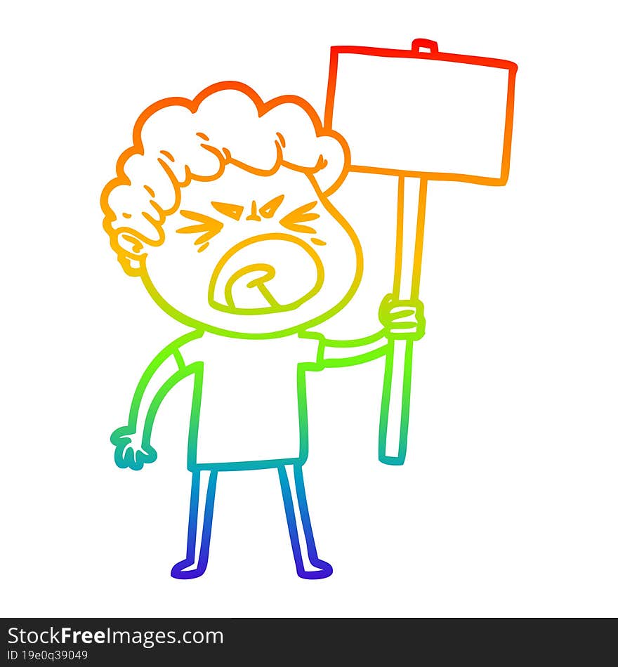 rainbow gradient line drawing cartoon furious man