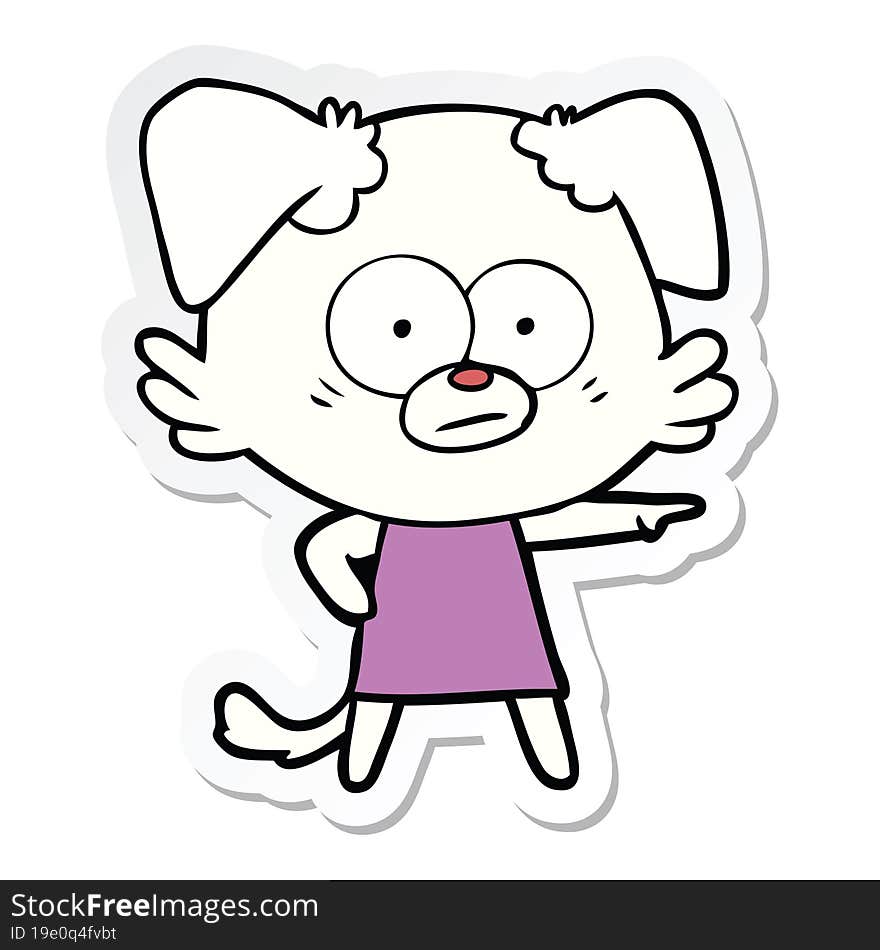 Sticker Of A Nervous Cartoon Dog In Dress Pointing