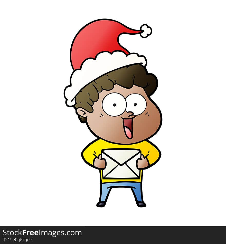 Gradient Cartoon Of A Happy Man Wearing Santa Hat