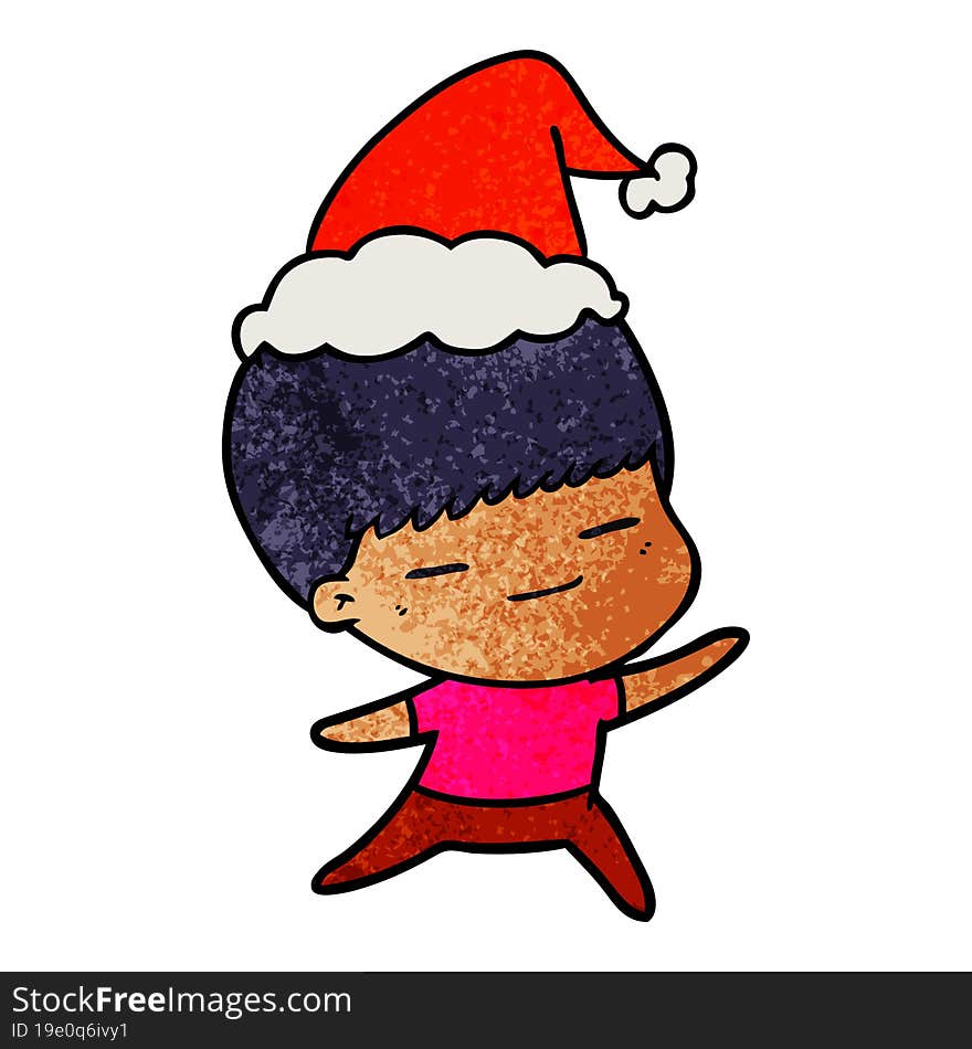 textured cartoon of a smug boy wearing santa hat