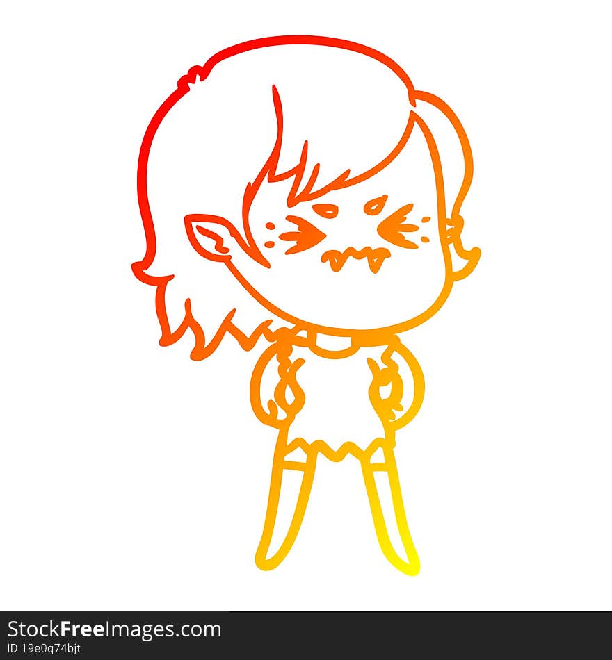 warm gradient line drawing annoyed cartoon vampire girl