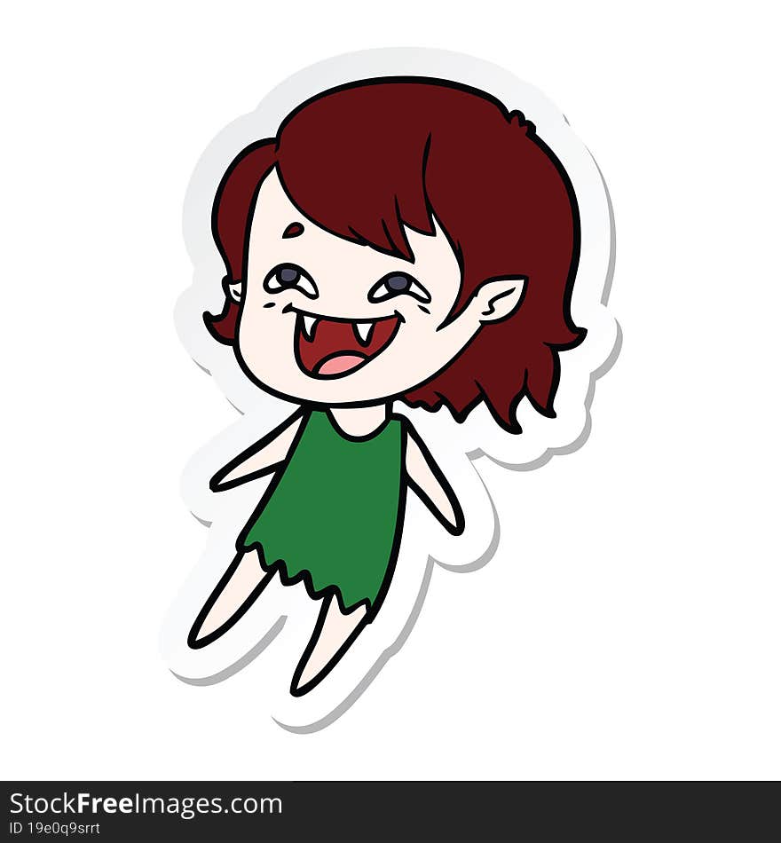 sticker of a cartoon laughing vampire girl