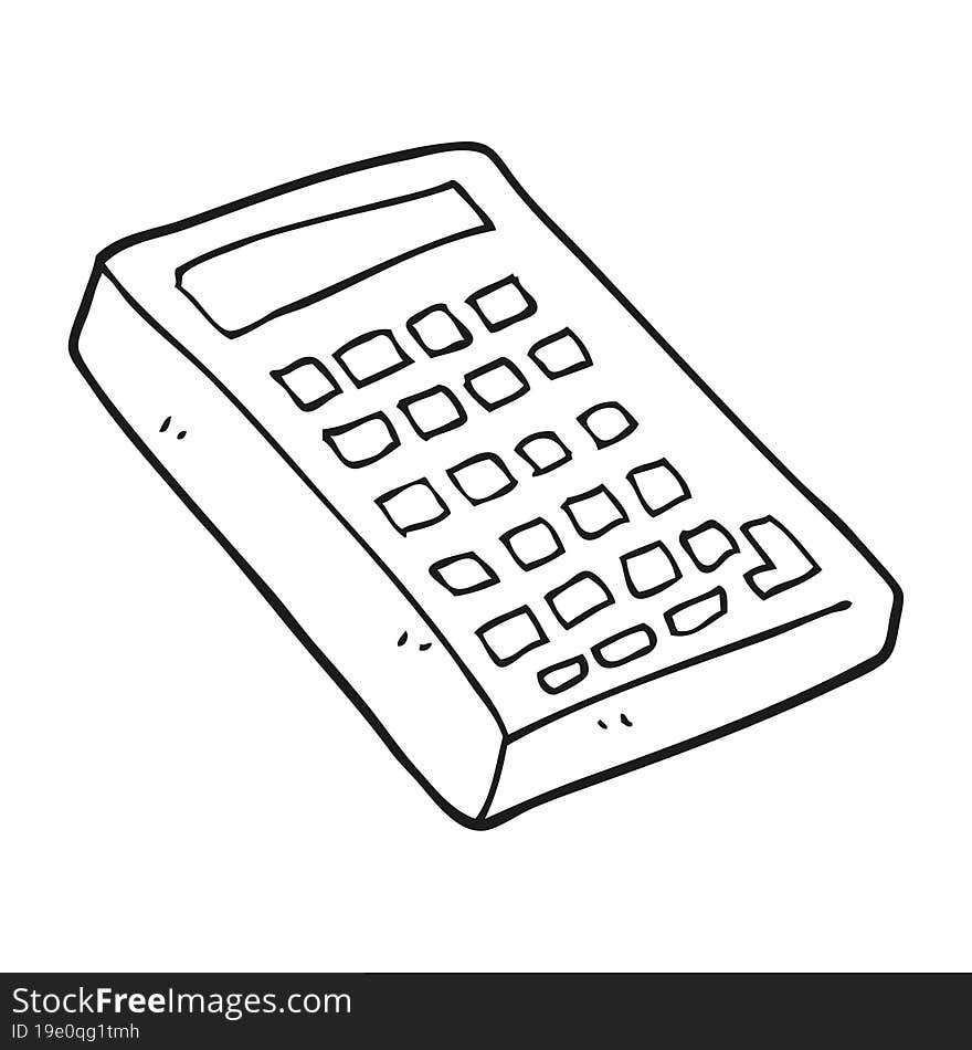 freehand drawn black and white cartoon calculator