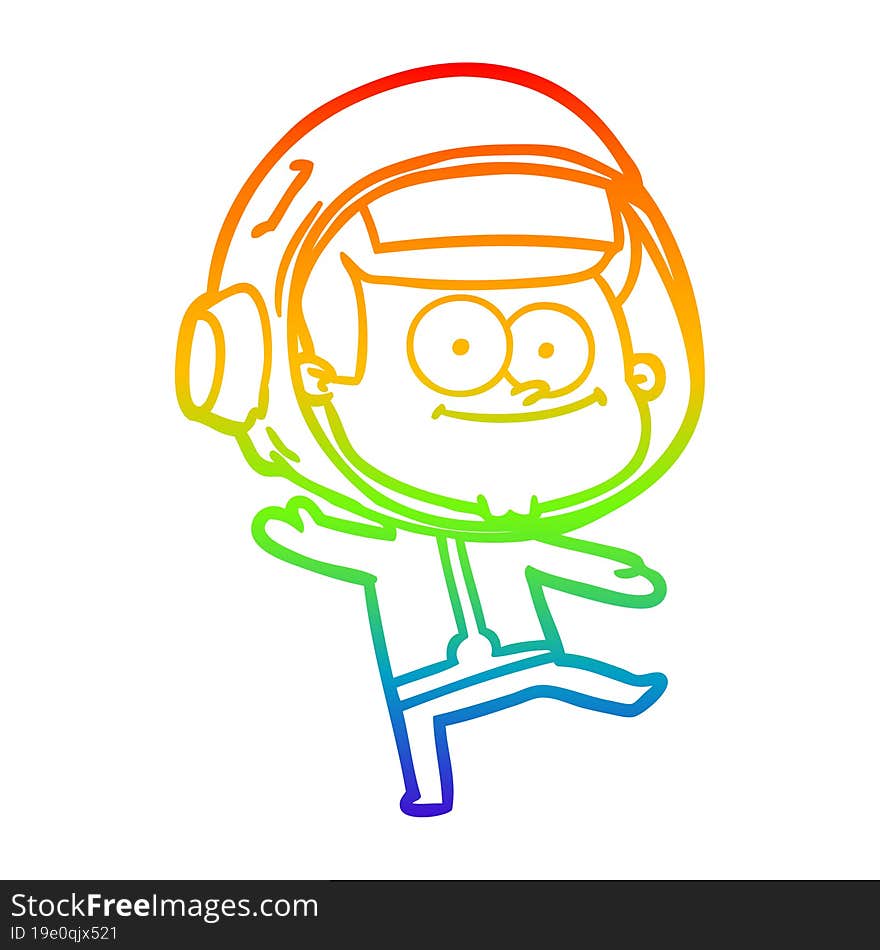 rainbow gradient line drawing of a happy astronaut cartoon