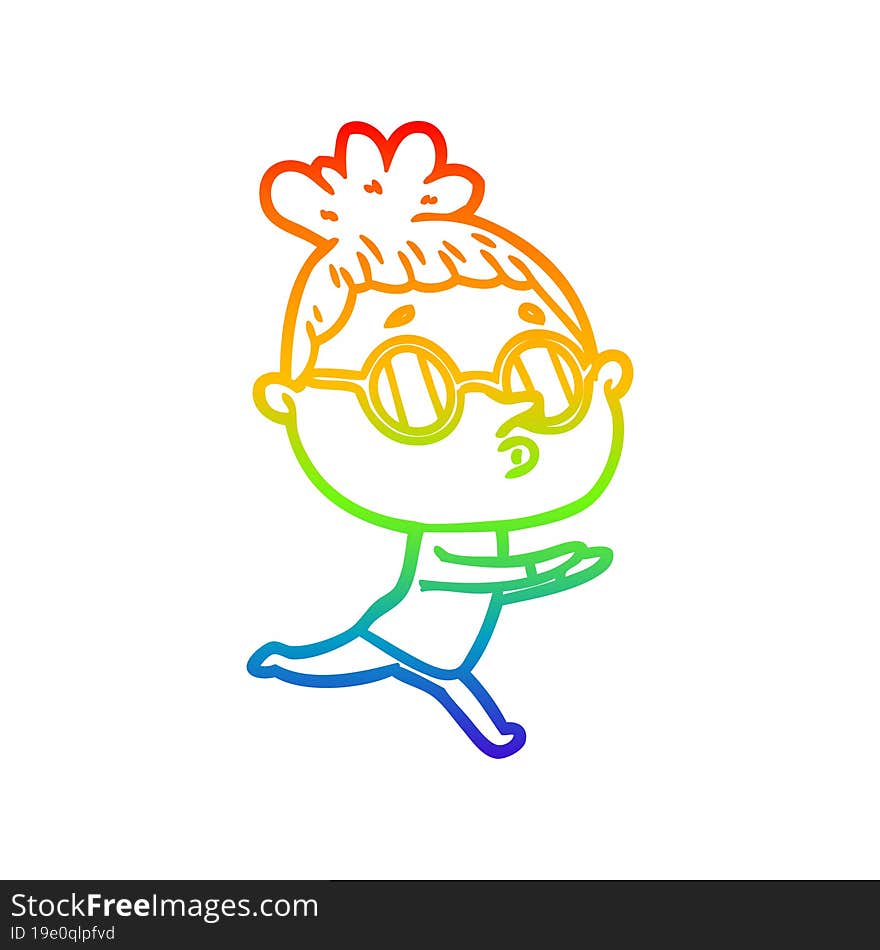 rainbow gradient line drawing cartoon woman wearing glasses