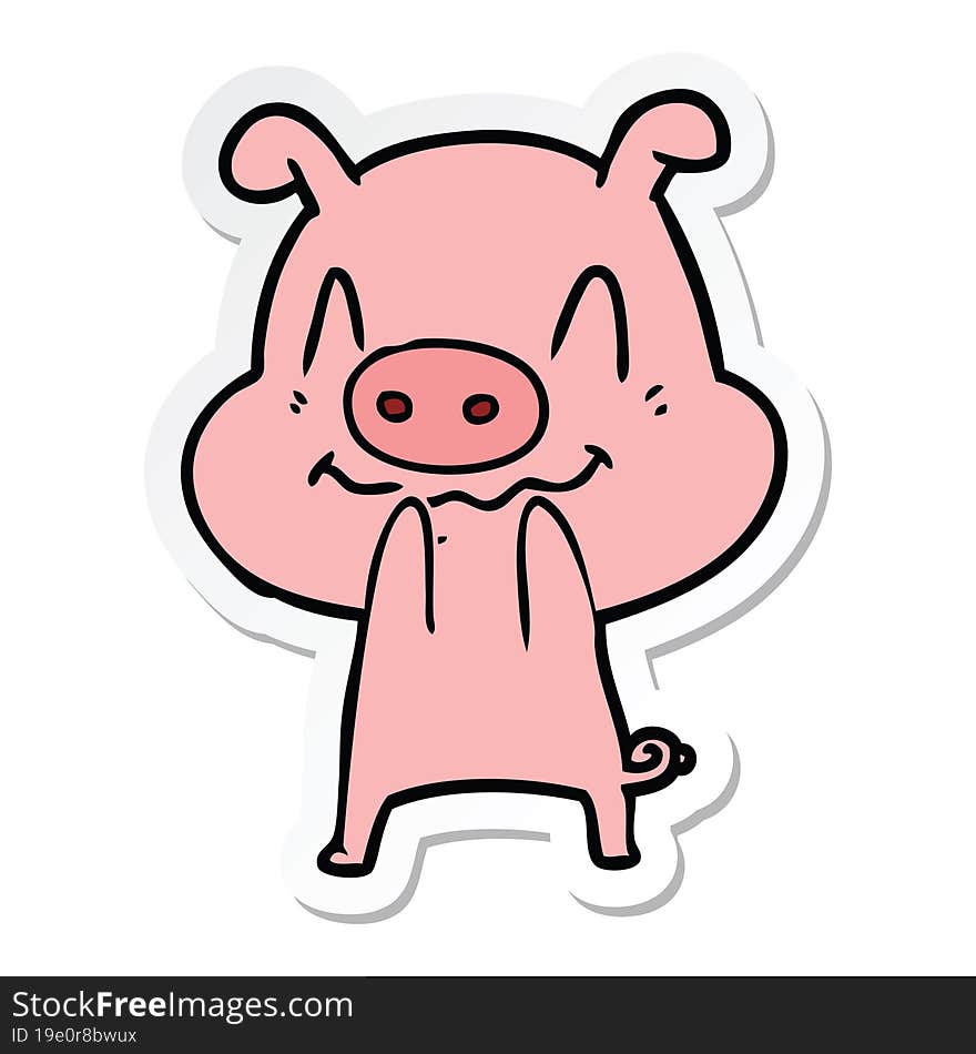 Sticker Of A Nervous Cartoon Pig