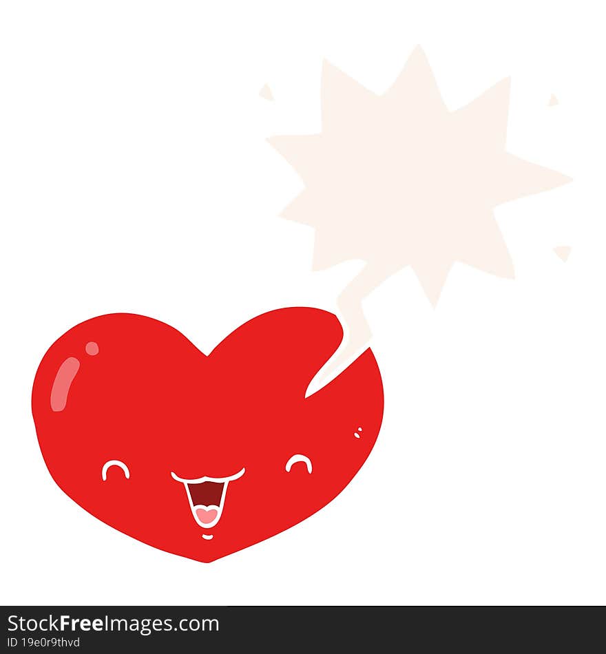 cartoon love heart character and speech bubble in retro style