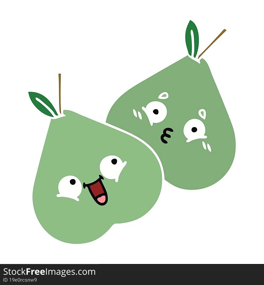 flat color retro cartoon of a green pear