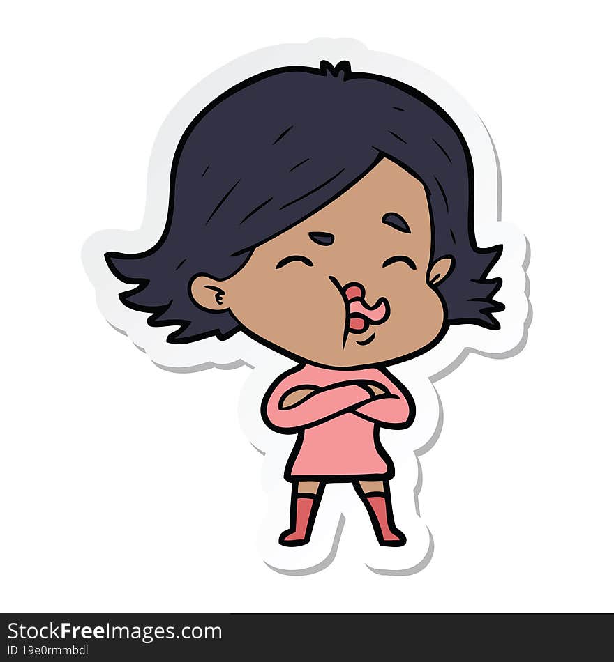 sticker of a cartoon girl pulling face