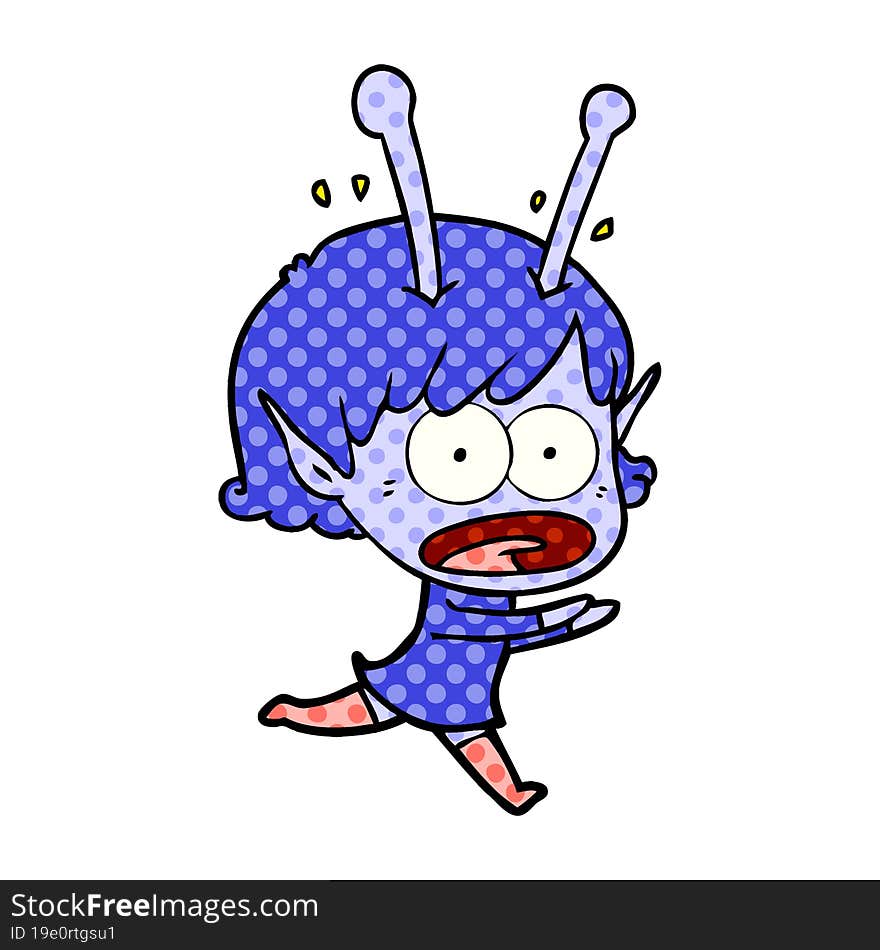 cartoon shocked alien girl. cartoon shocked alien girl