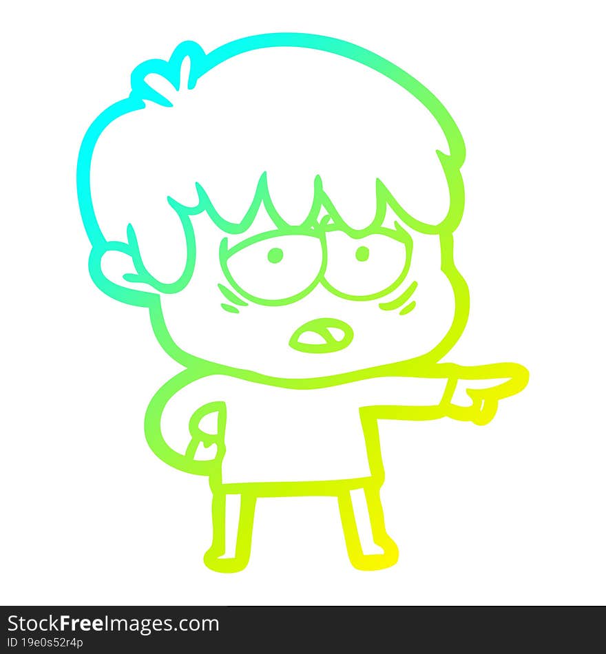 cold gradient line drawing cartoon exhausted boy