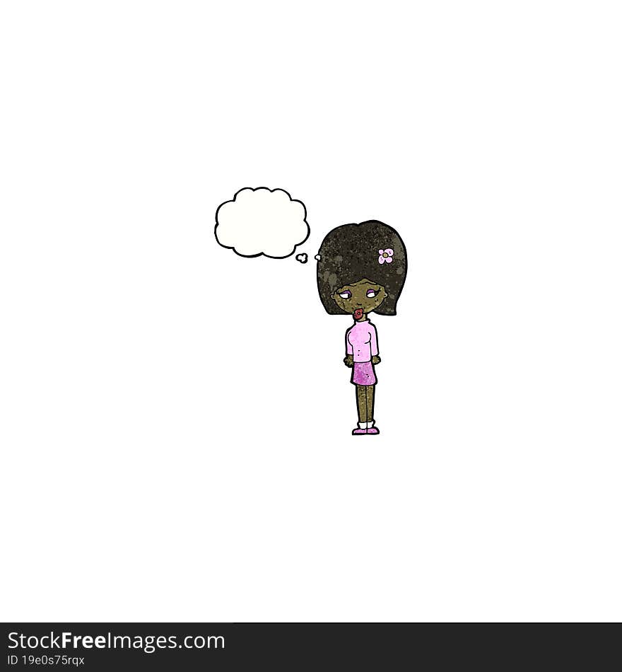 cartoon woman with thought bubble