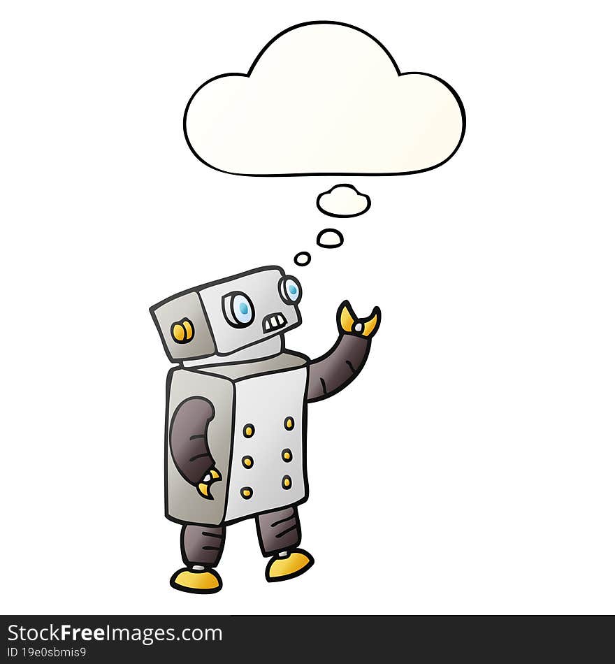 cartoon robot and thought bubble in smooth gradient style