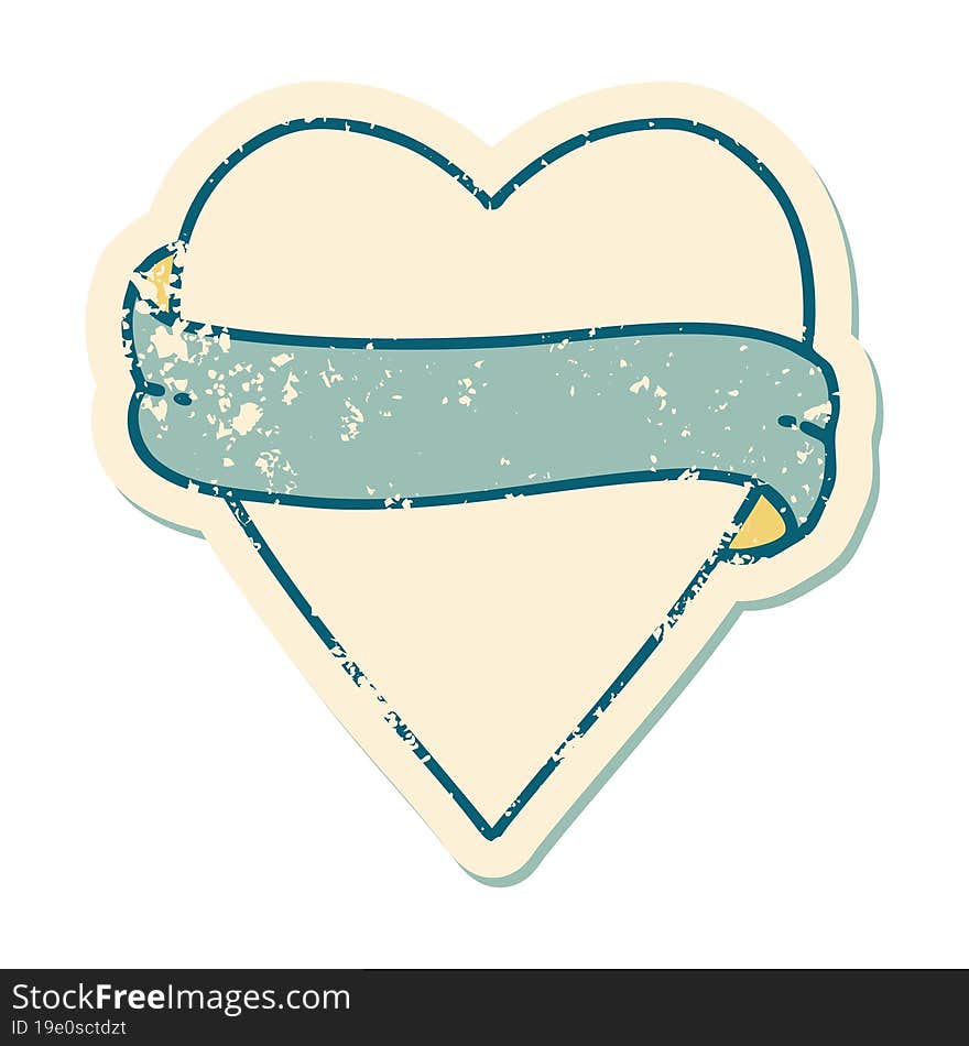 distressed sticker tattoo style icon of a heart and banner