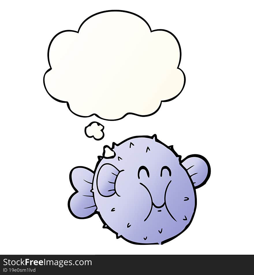 Cartoon Puffer Fish And Thought Bubble In Smooth Gradient Style