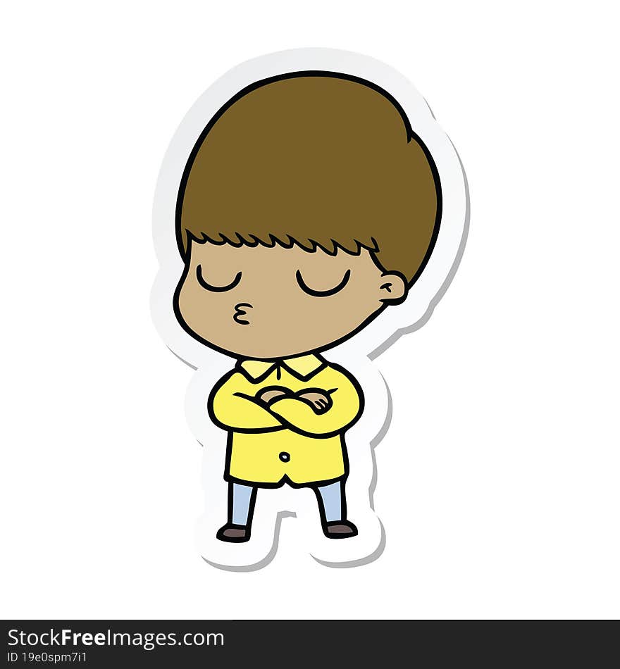 sticker of a cartoon calm boy