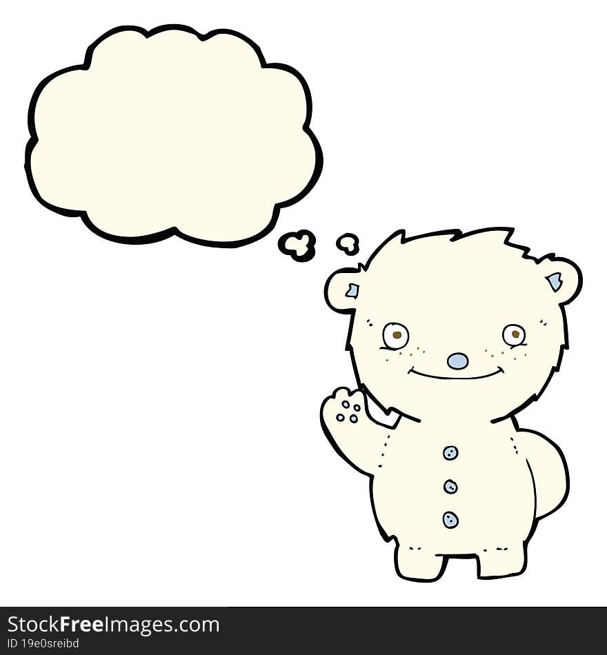 Cartoon Waving Polar Bear With Thought Bubble