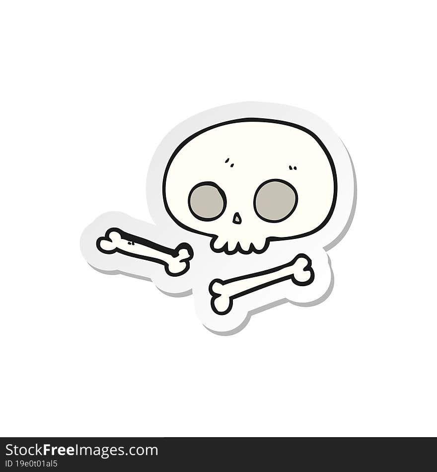 sticker of a cartoon skull and bones