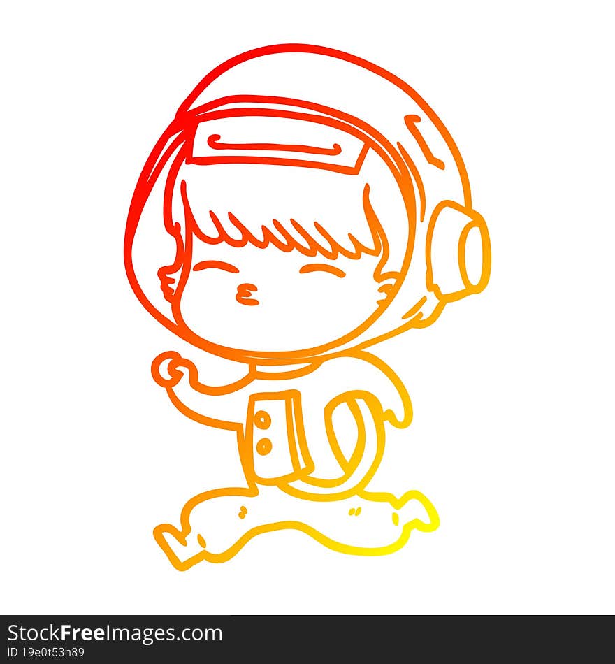 warm gradient line drawing cartoon curious running astronaut