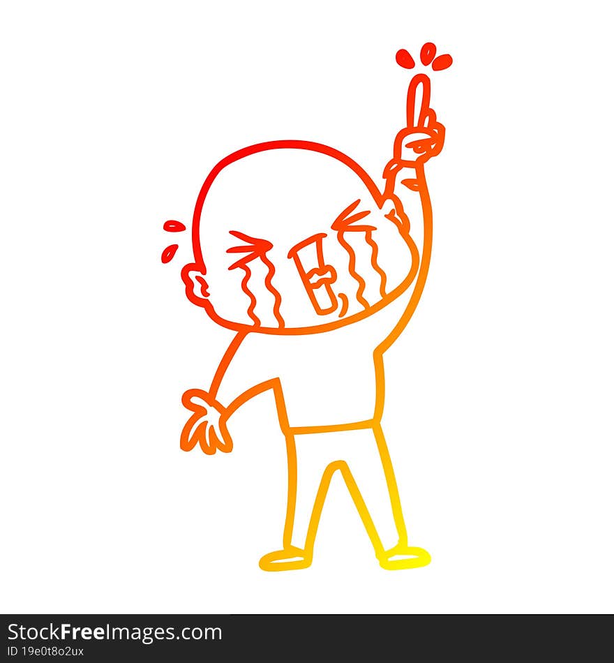 warm gradient line drawing cartoon crying bald man