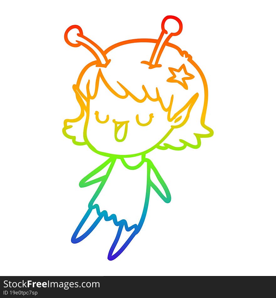 rainbow gradient line drawing happy alien girl cartoon