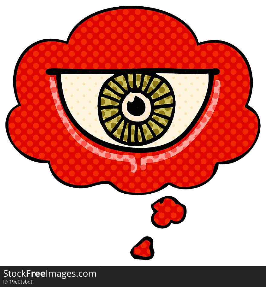 Cartoon Eye Symbol And Thought Bubble In Comic Book Style