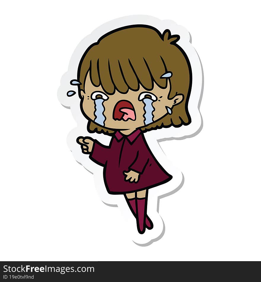 sticker of a cartoon girl crying