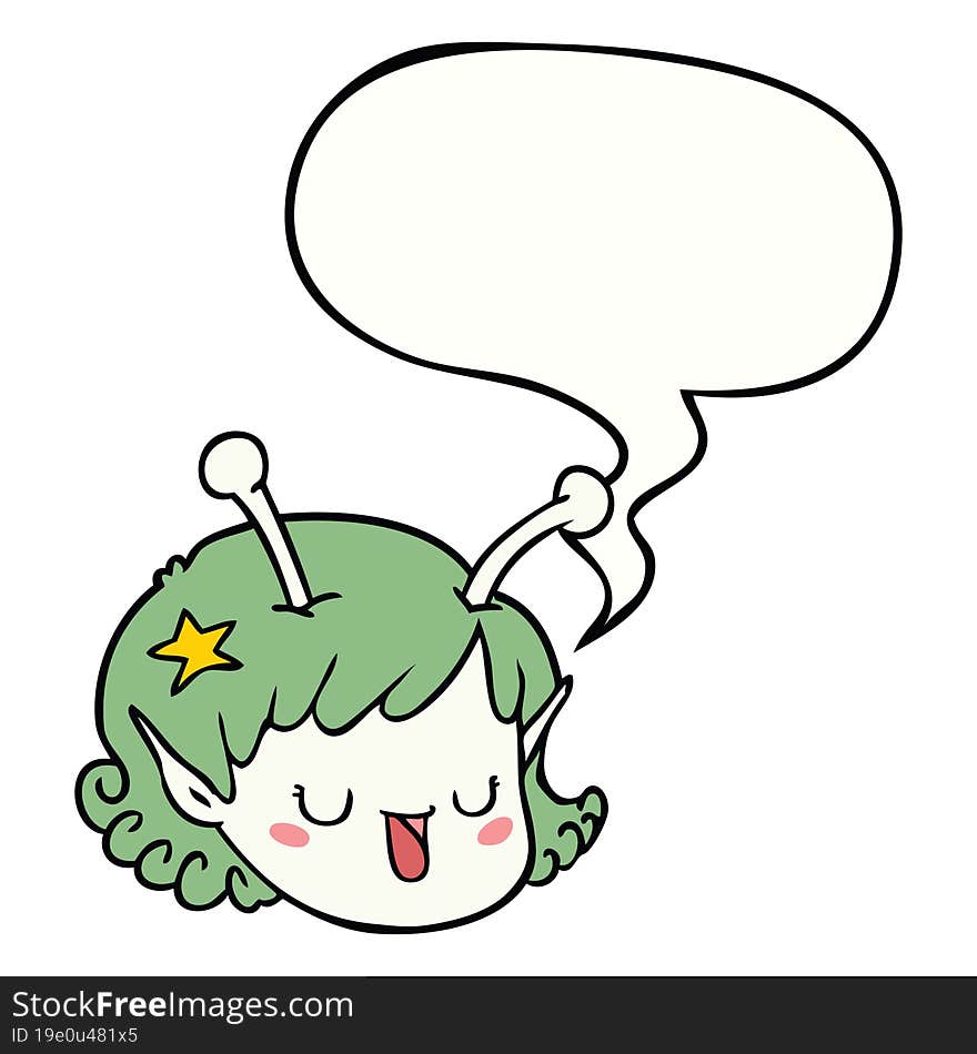 Cartoon Alien Space Girl Face And Speech Bubble