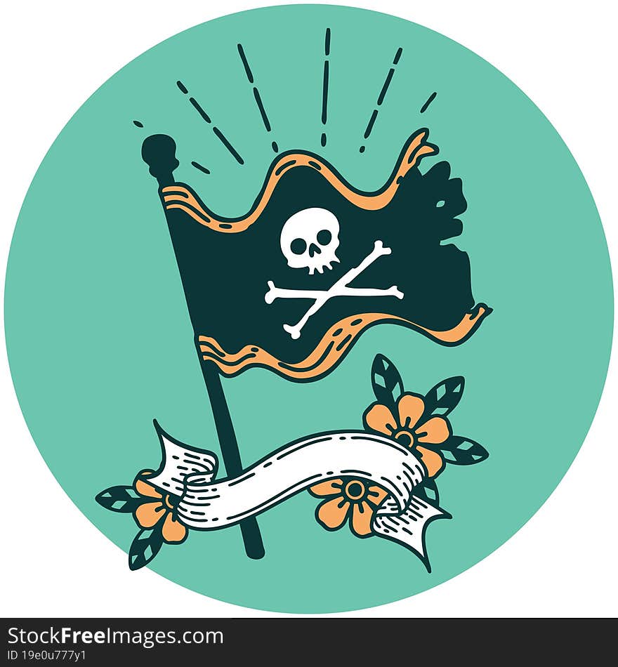 Icon Of Tattoo Style Waving Pirate Flag