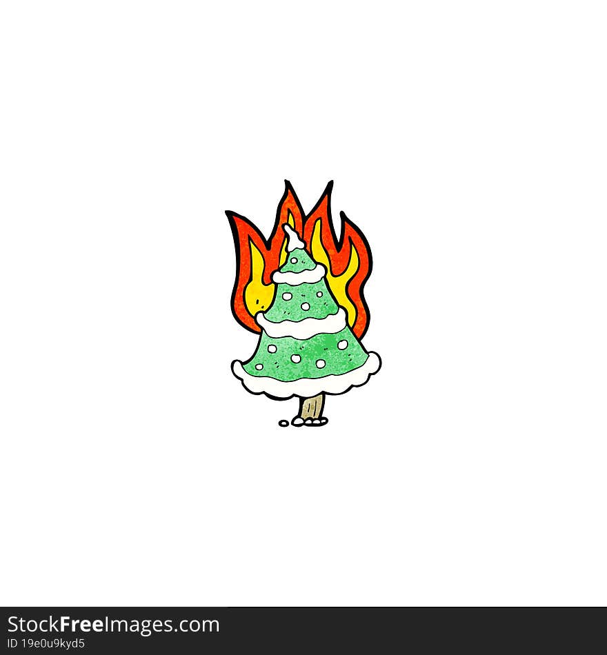 burning christmas tree cartoon