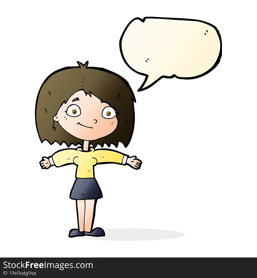 Cartoon Happy Girl With Speech Bubble