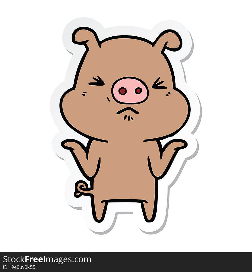 sticker of a cartoon angry pig