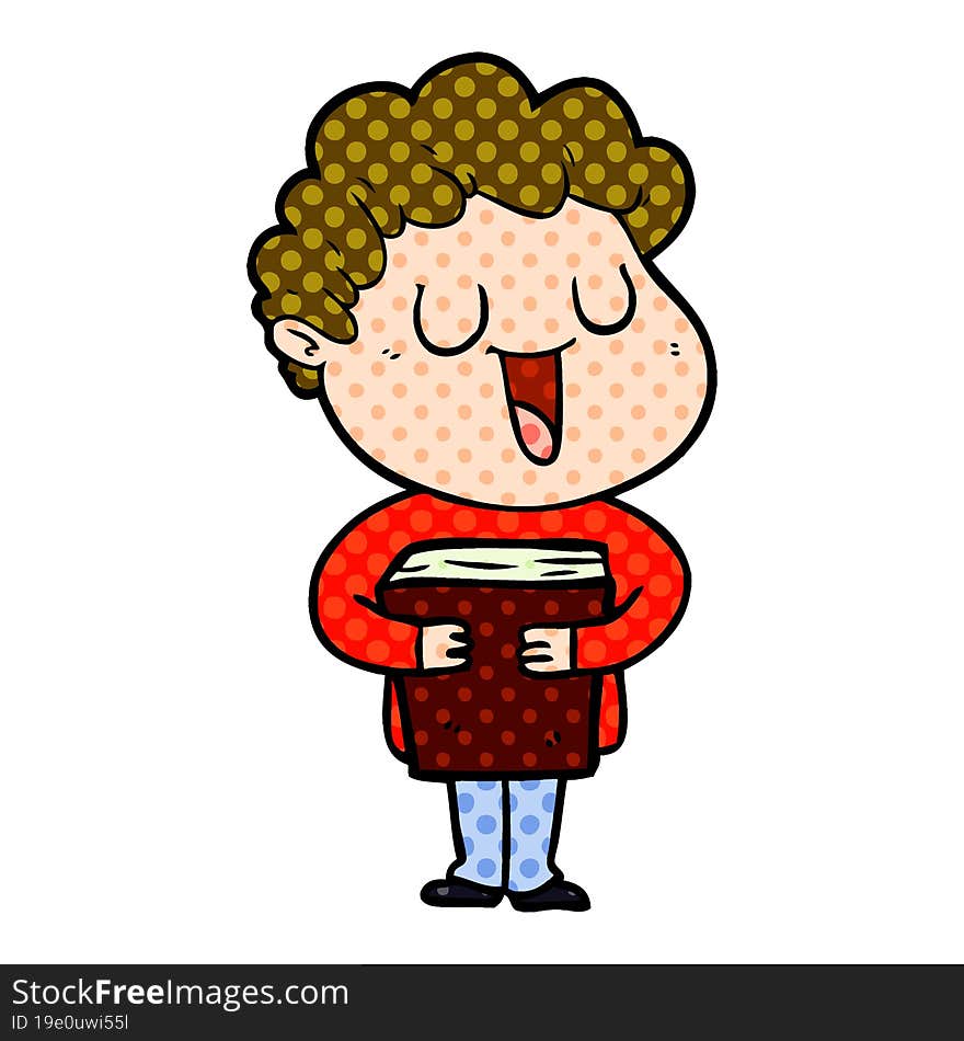 laughing cartoon man with book. laughing cartoon man with book