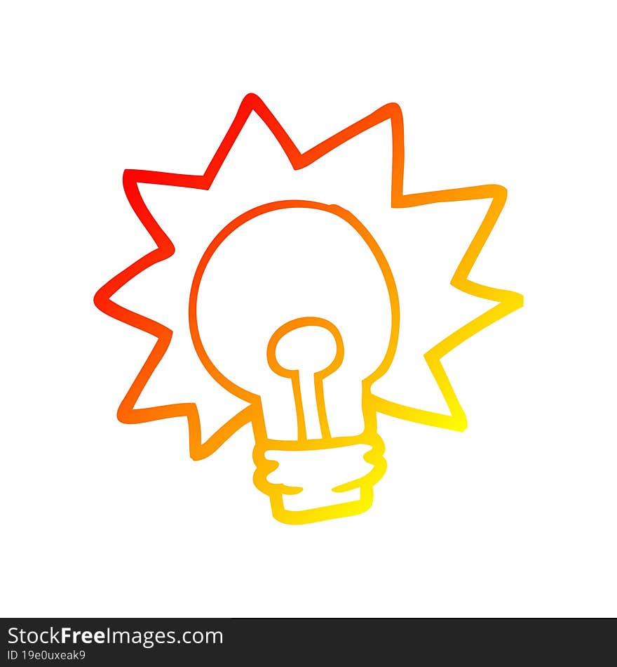 warm gradient line drawing cartoon shining light bulb