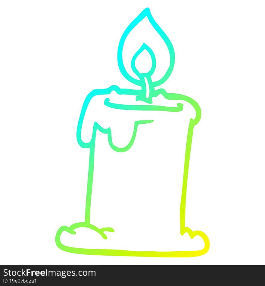 cold gradient line drawing of a cartoon lit candle