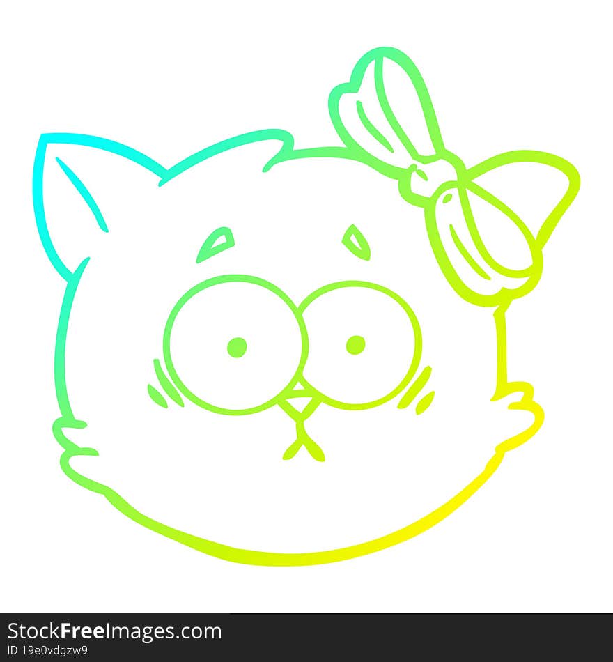 cold gradient line drawing worried cartoon cat face