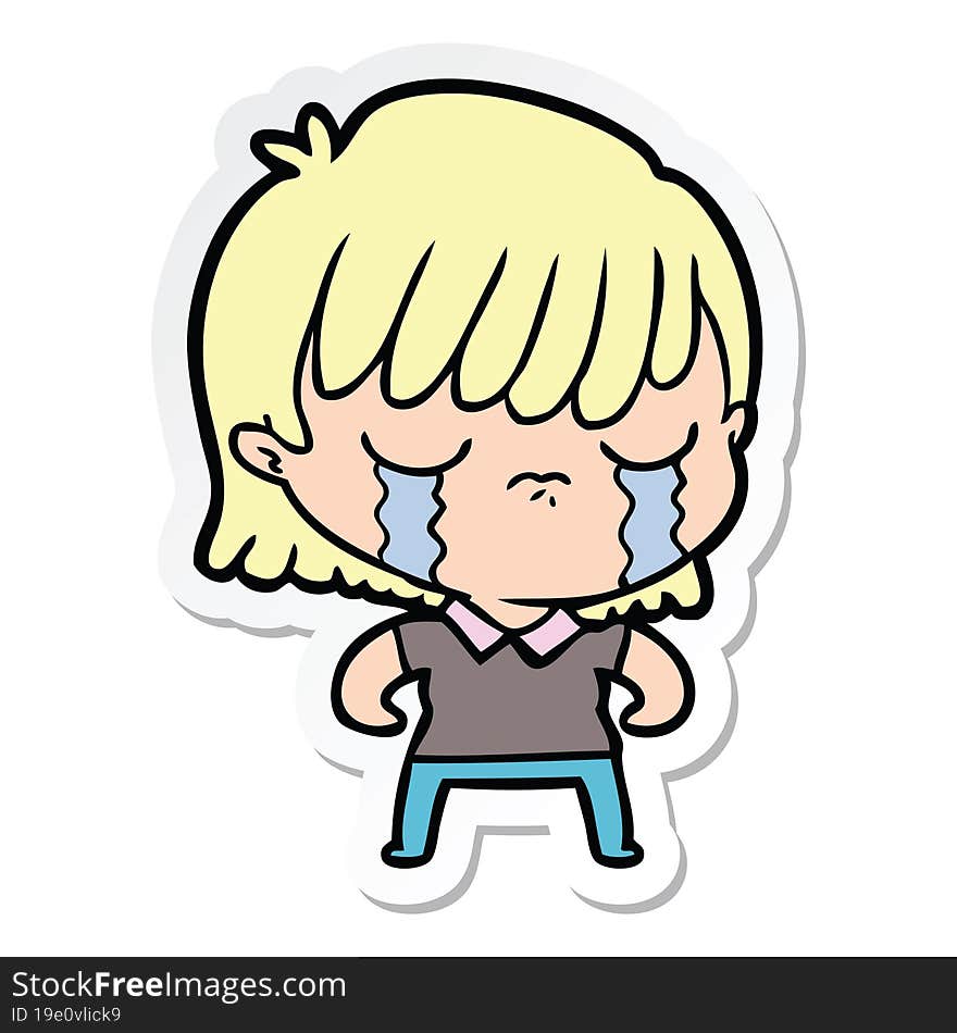 Sticker Of A Cartoon Woman Crying