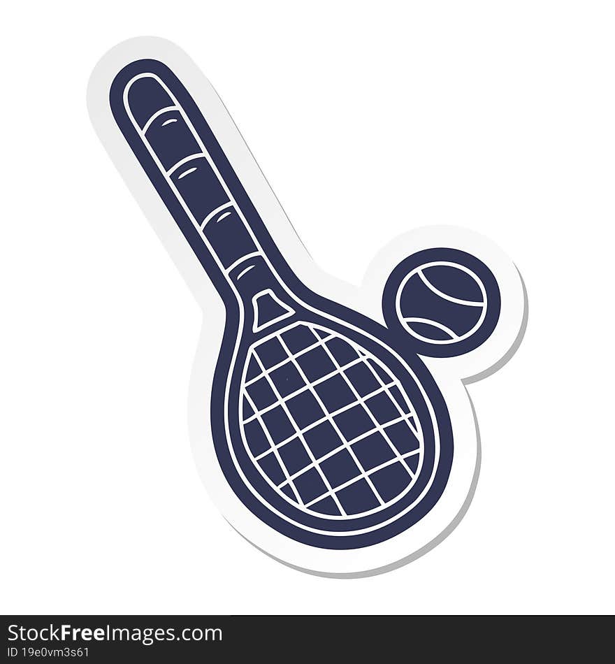 Cartoon Sticker Tennis Racket And Ball