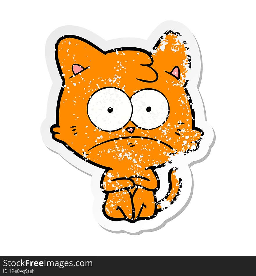 distressed sticker of a cartoon nervous cat