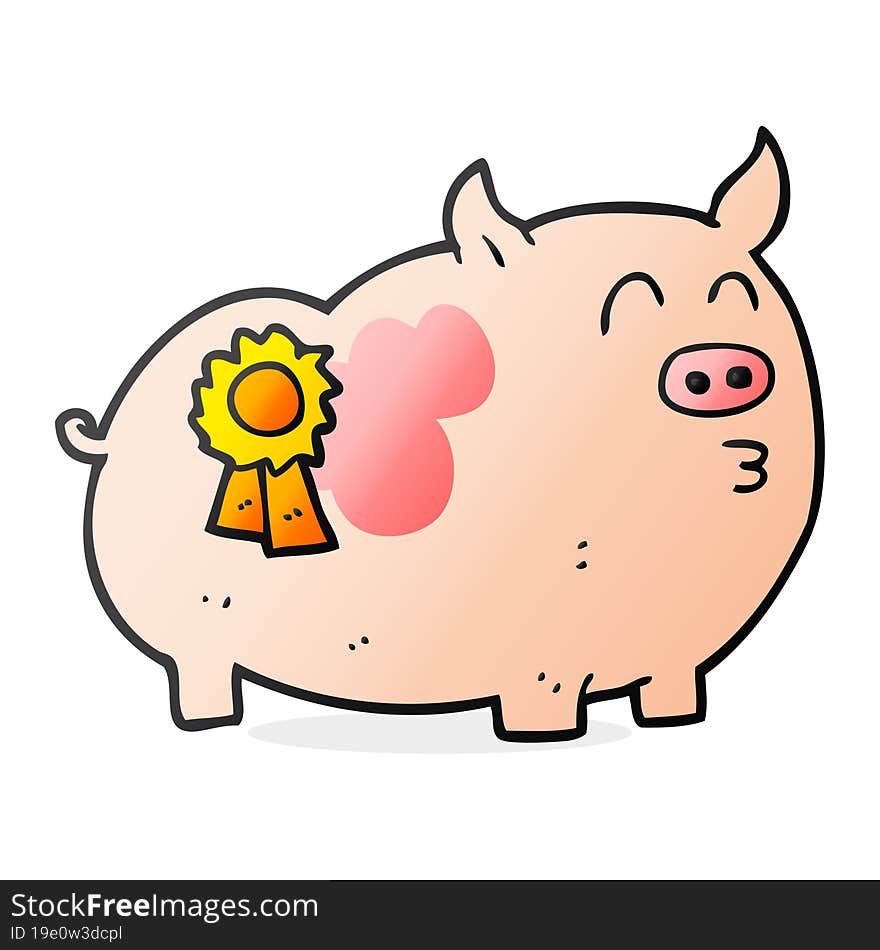 freehand drawn cartoon prize winning pig