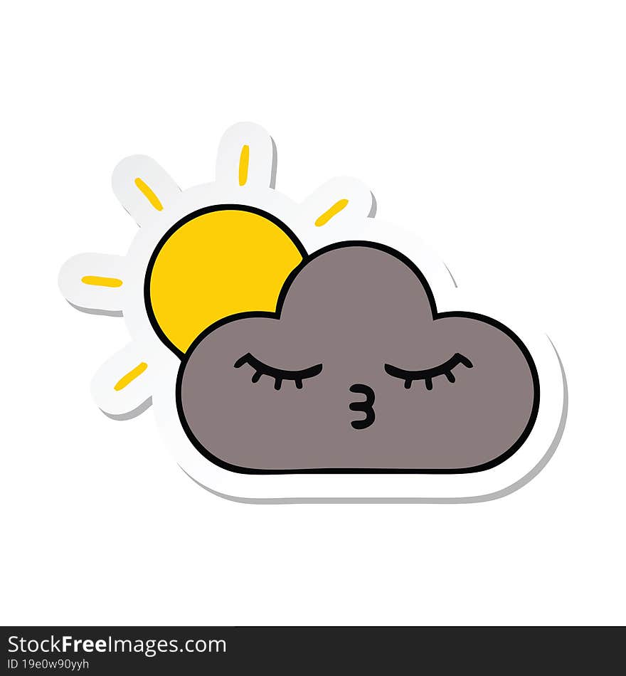 sticker of a cute cartoon storm cloud and sun