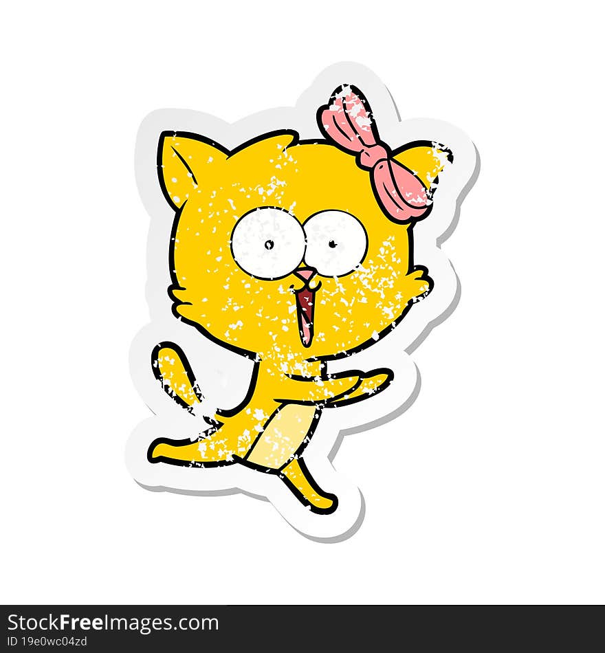distressed sticker of a cartoon cat