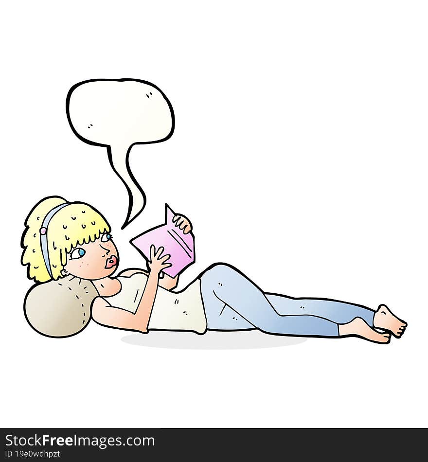 Cartoon Pretty Woman Reading Book With Speech Bubble