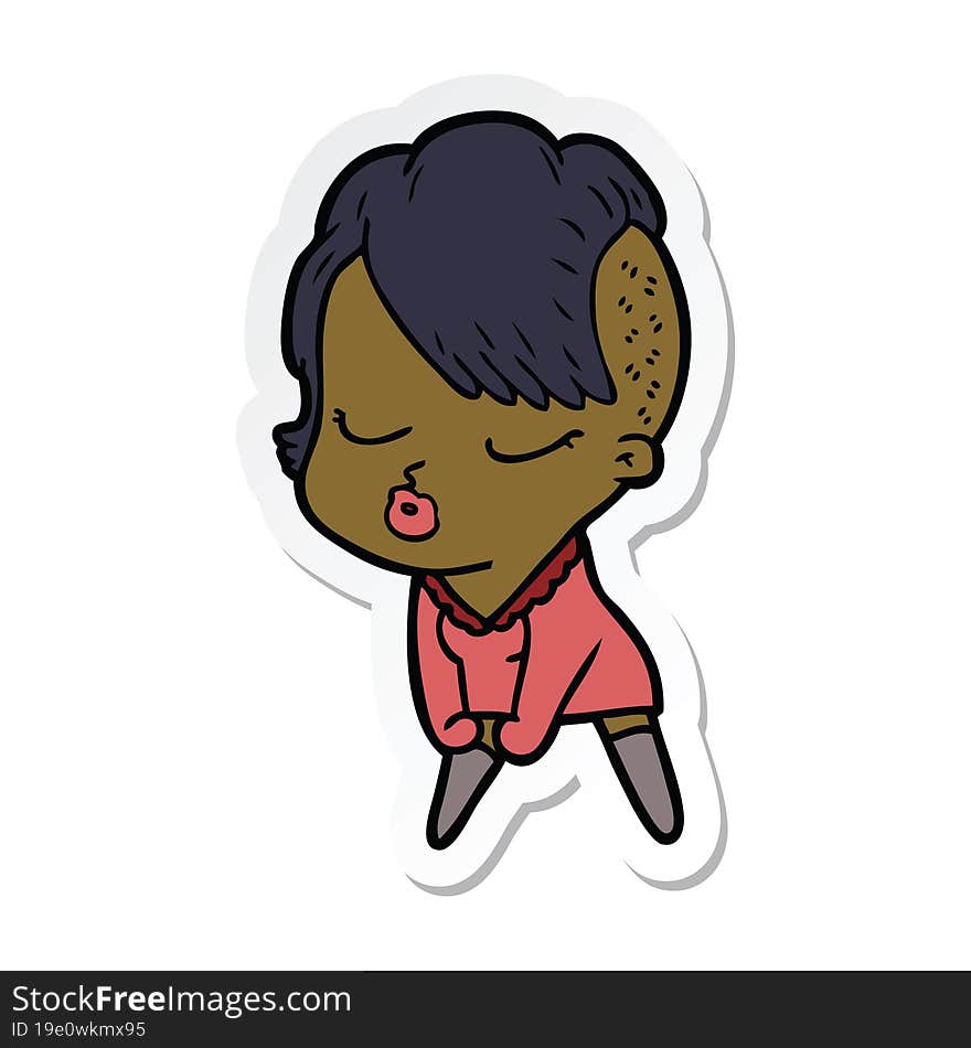 sticker of a cartoon pretty hipster girl