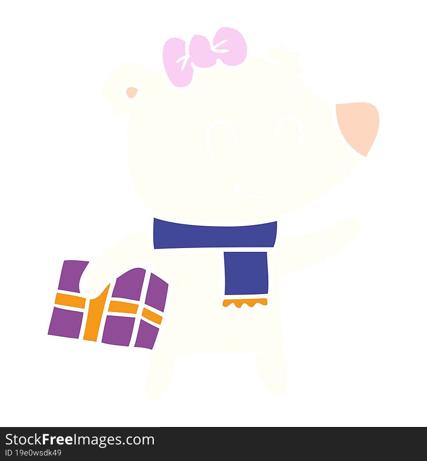 female polar bear with christmas present