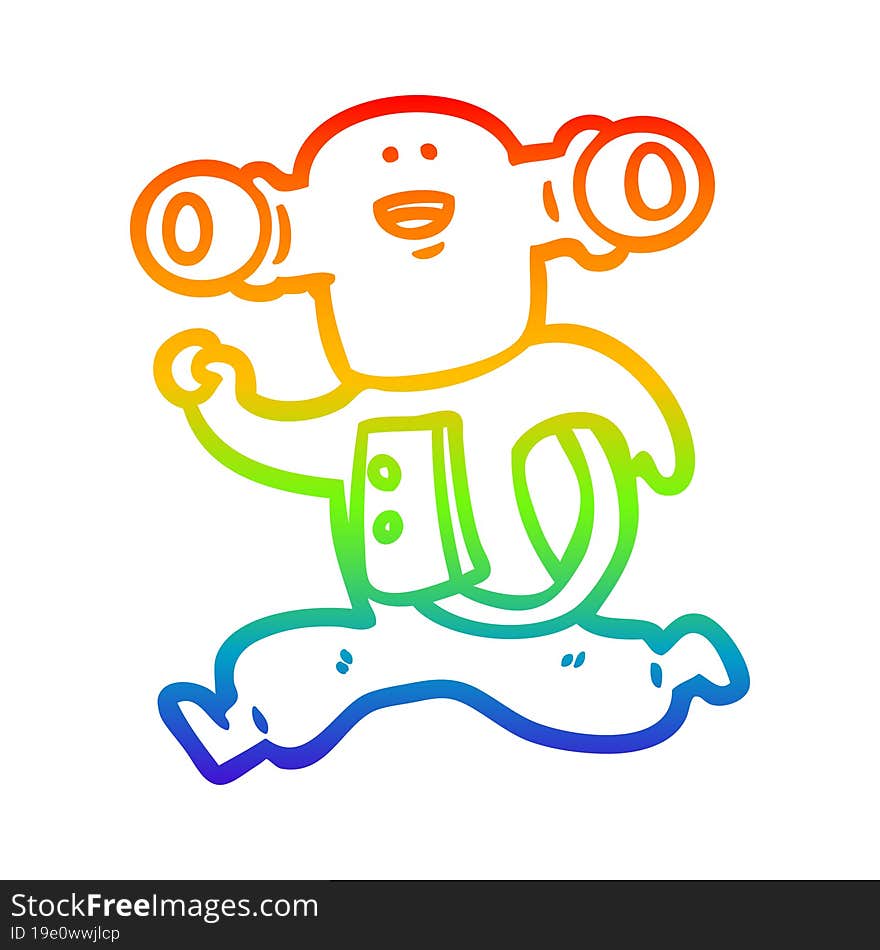 rainbow gradient line drawing of a friendly cartoon alien running