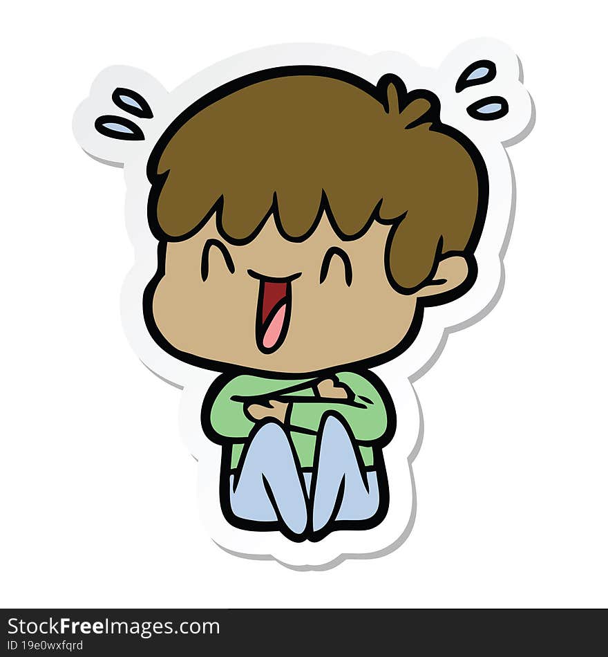 Sticker Of A Cartoon Laughing Boy